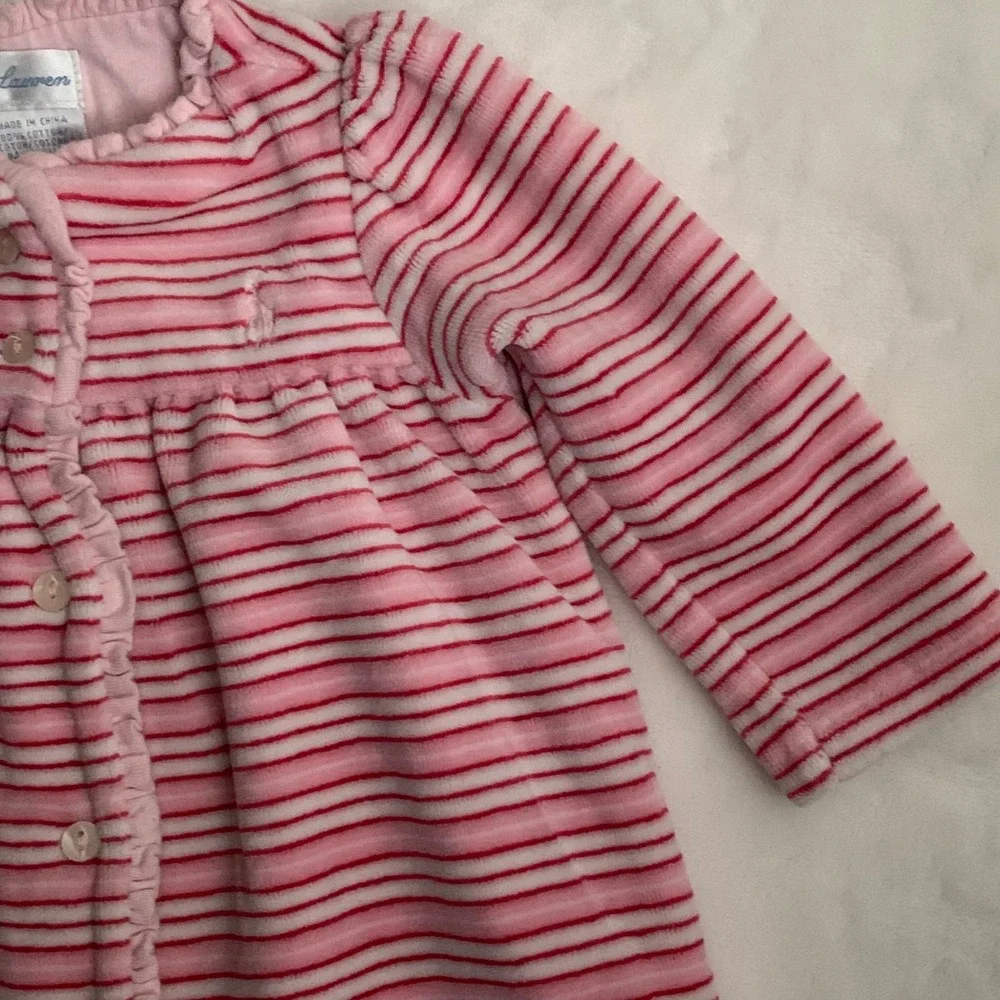 Ralph Lauren Baby Girl Pink Stripe Velour Button Front Dress 3 Months Valentine